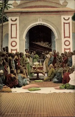 Ak Sri Lanka Ceylon, Buddhist priests at their Shrine