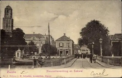 Ak Zwolle Overijssel Niederlande, Nieuwehavenbrug en Eekwal