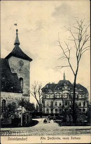 Ak Berlin Reinickendorf, Alte Dorfkirche, neues Rathaus