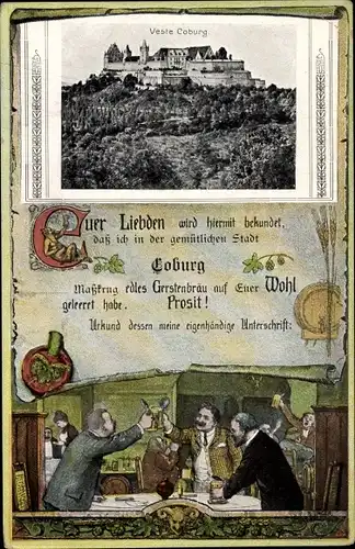 Ak Coburg in Oberfranken, Veste Coburg, Urkunde