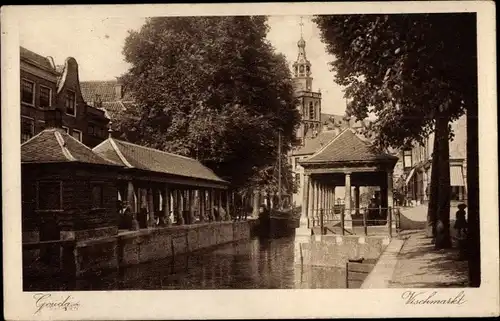 Ak Gouda Südholland Niederlande, Gouwe met Vischbanken, Vischmarkt