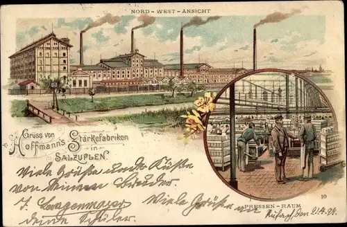 Litho Bad Salzuflen im Kreis Lippe, Hoffmanns Stärkefabriken, Pressen-Raum, Nord West Ansicht