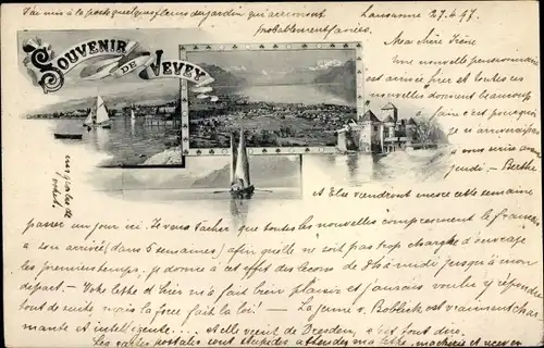 Ak Vevey Kanton Waadt, Panorama, Segelboote