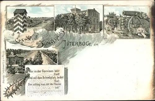 Litho Jüterbog, Gruß vom Schießplatz, Kanonen, Keule