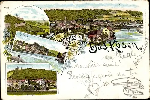 Litho Bad Kösen Naumburg an der Saale, Rudelsburg, Gradierwerk, Gesamtansicht