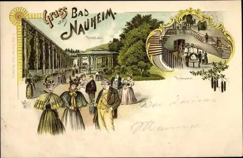 Litho Bad Nauheim in Hessen, Trinkhalle, Kurbrunnen