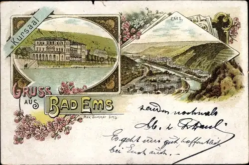 Litho Bad Ems an der Lahn, Kursaal, Panorama