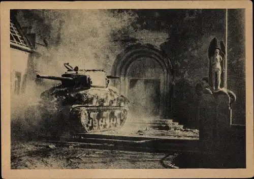 Ak Scheibenhardt in der Pfalz, Char francais, französischer Panzer in der Stadt 1945