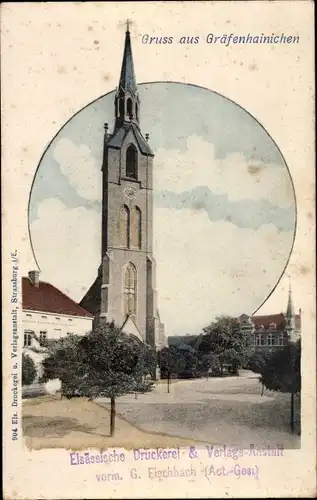 Ak Gräfenhainichen in Sachsen Anhalt, Kirche, Straßenpartie