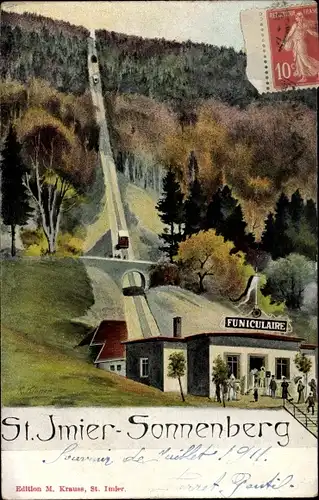 Künstler Ak Saint Imier Kanton Bern, Sonnenberg, Funiculaire, Standseilbahn
