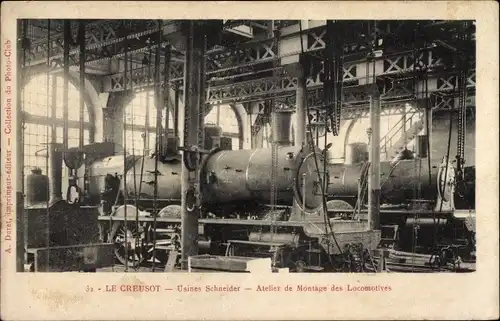 Ak Le Creusot Saône et Loire, Usines Schneider, Atelie de Montage des Locomotives