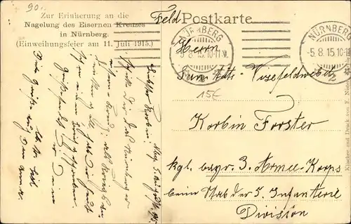 Ak Nürnberg in Mittelfranken, Nagelung des Eisernen Kreuzes, Einweihung 1915, Handwerkskammer