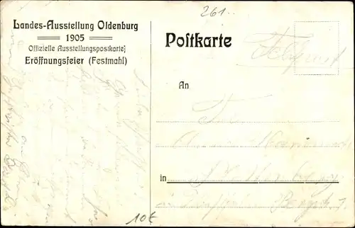 Ak Oldenburg im Großherzogtum Oldenburg, Landesausstellung 1905, Eröffnungsfeier, Festmahl