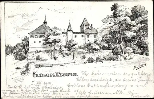 Künstler Litho Schmid, Ad., Kyburg Kanton Zürich, Blick auf das Schloss