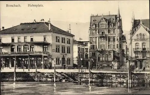 Ak Rorschach Kanton Sankt Gallen Schweiz, Hafenplatz, Bahnhof Restauration