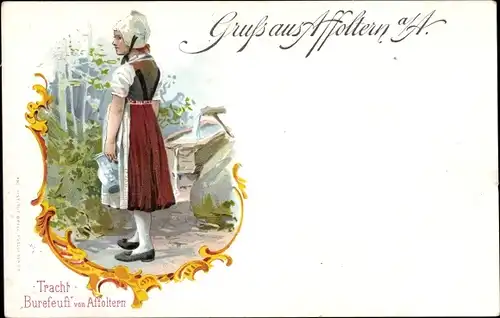 Litho Affoltern am Albis Kanton Zürich, Mädchen in Tracht