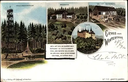 Litho Winterthur Kt Zürich Schweiz, Aussichtsturm, Bruderhaus, Kyburg