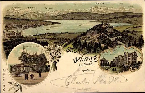 Litho Zürich Stadt Schweiz, Uetliberg, Hotel, Restaurant Uto Kulm