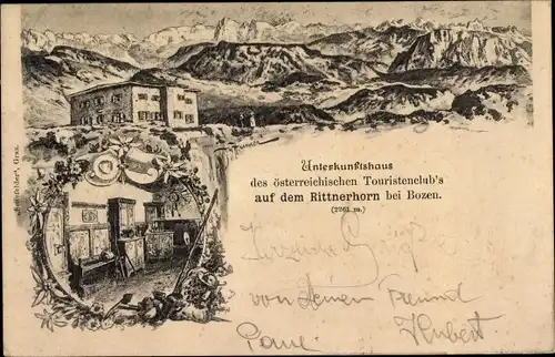 Ak Südtirol, Unterkunftshaus des österreichischen Touristenclubs auf dem Rittner Horn, Gebirge