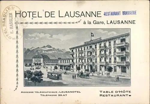 Ak Lausanne Kanton Waadt, Hotel de Lausanne, a la Gare