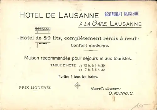 Ak Lausanne Kanton Waadt, Hotel de Lausanne, a la Gare