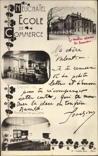 Ak Neuchâtel Neuenburg Stadt, Ecole de Commerce, Innenansicht, Laboratoire