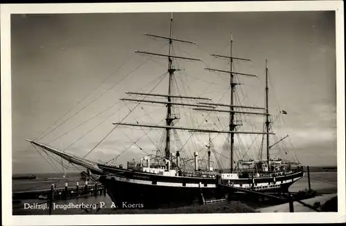 Ak Delfzijl Groningen, Jeugdherberg P. A. Koerts, Segelschiff