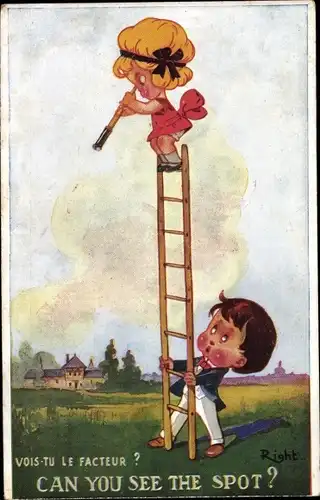 Künstler Ak Right, Kinder, Leiter, Fernohr, Can you see the Spot?