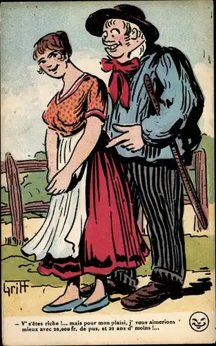 Künstler Ak Griff, Liebespaar in bretonischen Trachten