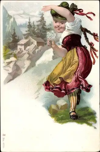 Ak Gebirgslandschaft, Mädchen in bayrischer Tracht