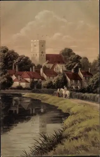 Künstler Ak Clutten, S. W., Blick auf einen Ort, Reiter