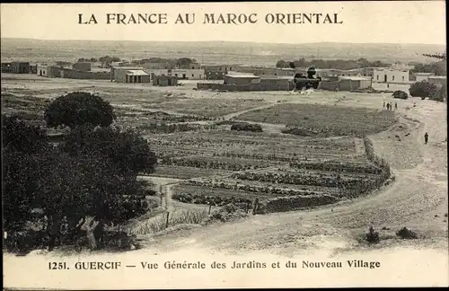 Ak Guercif Marokko, Vue Generale des Jardins et du Nouveau Village