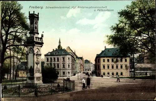 Ak Freiberg in Sachsen, Schwedendenkmal, königliche Amtshauptmannschaft, Petersstrasse