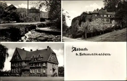 Ak Asbach Schmalkalden im Thüringer Wald, Ortsansichten, Fachwerkhäuser, Flusspartie