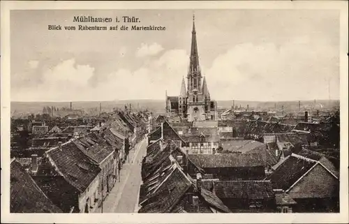 Ak Mühlhausen in Thüringen, Blick vom Rabenturm auf die Marienkirche