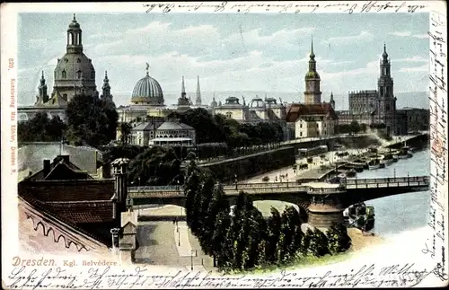 Ak Dresden Altstadt, Königliches Belvedere, Elbe, Brücke