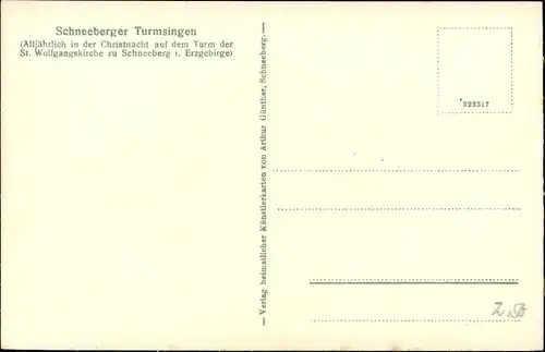 Künstler Ak Schneeberg im Erzgebirge, Schneeberger Turmsingen, St. Wolfgangskirche, Glocke