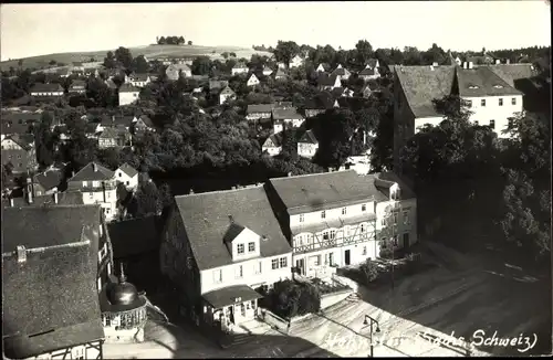 Foto Ak Hohnstein Sächs. Schweiz, Panoramablick mit HO Geschäft