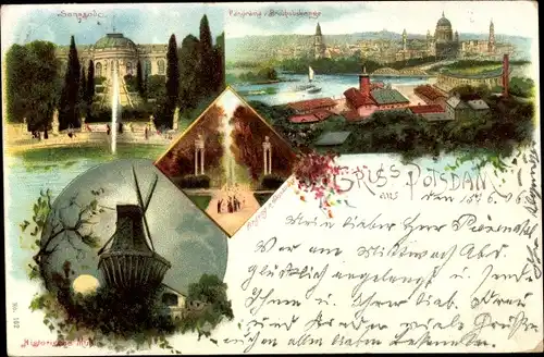 Litho Potsdam in Brandenburg, Panorama, Sanssouci, Windmühle, Park