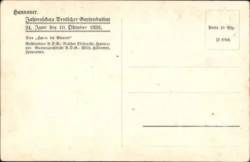 Ak Hannover, Jahresschau Deutscher Gartenkultur 1933, Haus im Garten