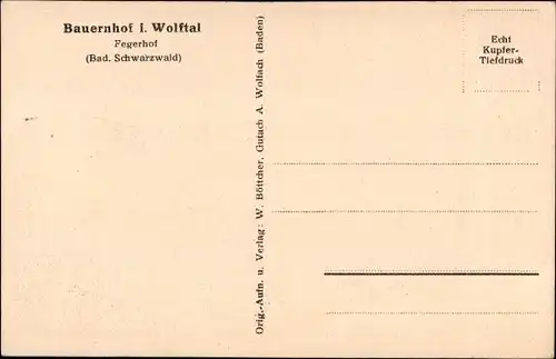 Ak Bad Rippoldsau Schapbach im Schwarzwald, Bauernhof im Wolftal, Fegerhof