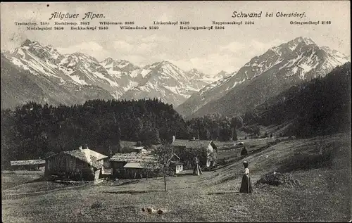 Ak Schwand Oberstdorf im Oberallgäu, Panorama mit Allgäuer Alpen, Wildemann, Linkerskopf