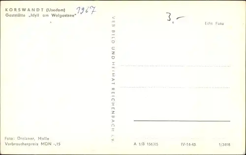 Ak Korswandt auf der Insel Usedom, Gaststätte Idyll am Wolgastsee