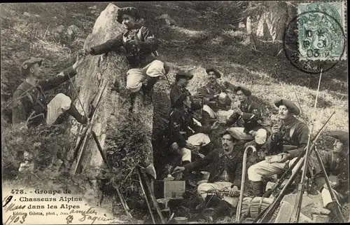 Ak Groupe de Chasseurs Alpins dans les Alpes, französische Gebirgsjäger