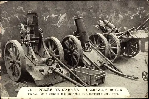 Ak Musee de l'Armee, Campagne 1914-1915, Crabouillots allemands pris en Artois et Champagne