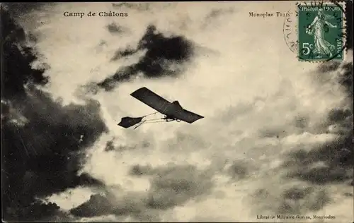 Ak Camp de Chalons Camp de Mourmelon Marne, Monoplan Train, Militärflugzeug