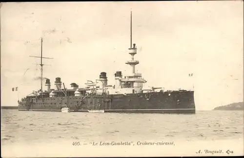 Ak Französisches Kriegsschiff, Le Leon Gambetta, Croiseur Cuirasse