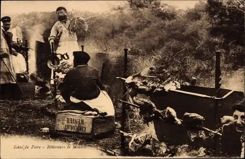 Ak Normandie, Scene de Foire, Rotisseurs de Mouton, Schaf am Spieß