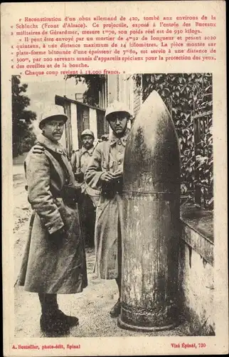 Ak Reconstitution d'un obus allemand de 420, französische Soldaten