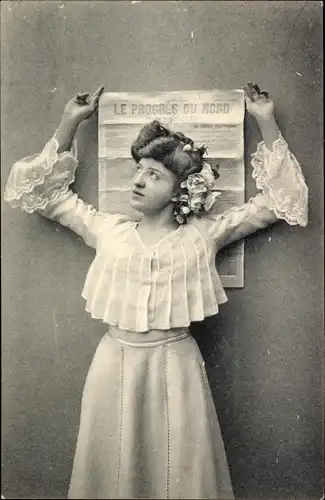 Ak Le Progres du Nord, Frau mit Zeitung